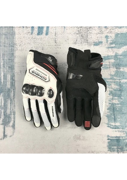Beyaz Stil Xl Beden Komıne GK167 Profesyonel Motosiklet Eldivenleri Yarış Karbon Fiber Tam Parmak Sokak Eldivenleri Komıne Dört Mevsim Unisex Eldiven (Yurt Dışından)
