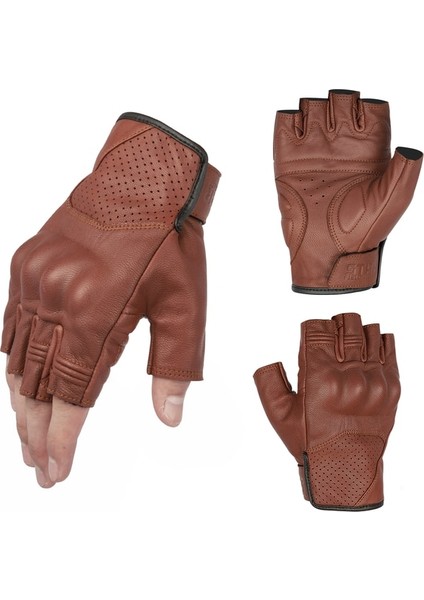 Kahverengi Tarzı L Beden Hakiki Keçi Derisi Motosiklet Eldivenleri Motokros Parmaksız Eldiven Yarım Parmak Yaz Retro Vintage Sarı Yarış Erkekler Kadınlar (Yurt Dışından)