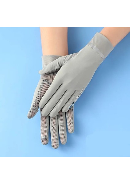Logo Stili ile Gri Buz Ipek Eldivenler Uv Koruma Yaz Nefes Alabilir Örgü Eldiven Araba Motosiklet Bisiklet Sürüş Sporları Için Anti-Uv Ince Eldiven Unisex (Yurt Dışından)