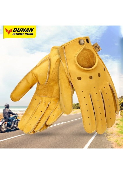 Kahverengi Tarzı L Beden Motosiklet Eldivenleri Hakiki Deri Erkekler Retro Guantes Yarım Parmak Tam Parmak Moto Eldiven Motosiklet Biker Binme Eldivenleri (Yurt Dışından)