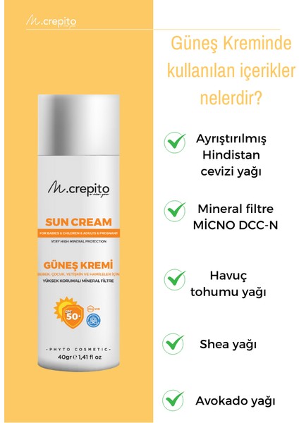 Yeni Nesil Mineral Filtre Bitkisel Güneş Kremi 40 gr (Bebek & Çocuk & Yetişkin & Hamile)