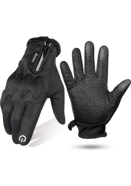 A92 Siyah Stil L Beden Dokunmatik Ekran Motosiklet Tam Parmak Eldiven Kış Sıcak Moto Motokros Motosiklet Biker Enduro Su Geçirmez Koruyucu Dişli Erkek Kadın (Yurt Dışından)