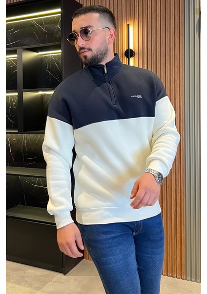 Yarım Fermuarlı Dik Yaka Üç Iplik Şardonlu Erkek Sweatshirt