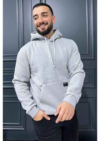 Erkek Kapüşonlu Şardonlu Üç Iplik Sweatshirt