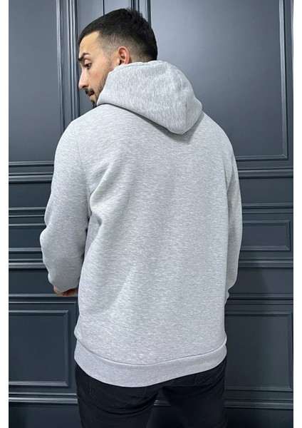 Erkek Kapüşonlu Şardonlu Üç Iplik Sweatshirt