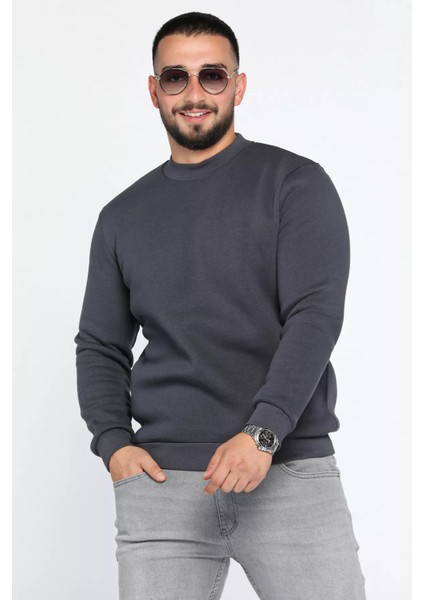 Üç Iplik Şardonlu Bisiklet Yaka Erkek Sweatshirt