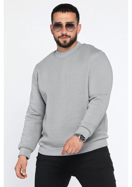Üç Iplik Şardonlu Bisiklet Yaka Erkek Sweatshirt