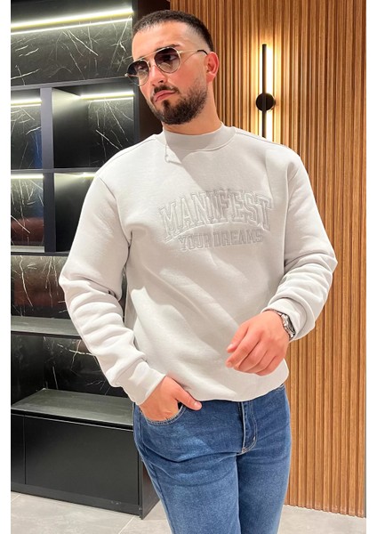 Bisiklet Yaka Nakışlı Üç Iplik Şardonlu Erkek Sweatshirt fiyatları