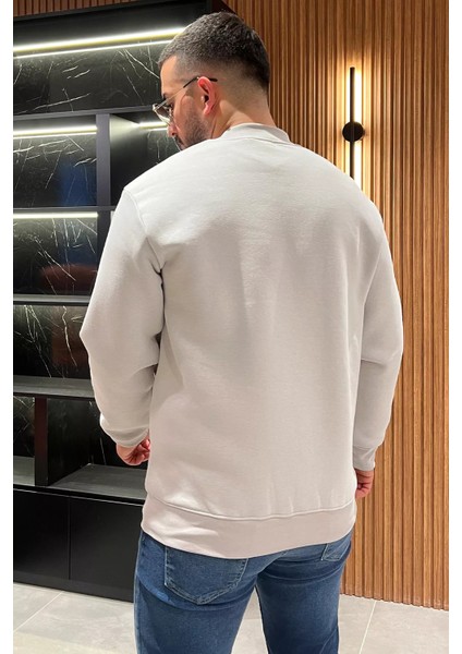 Bisiklet Yaka Nakışlı Üç Iplik Şardonlu Erkek Sweatshirt modelleri