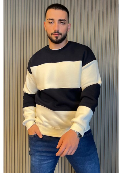Bisiklet Yaka Renk Garnili Üç Iplik Şardonlu Erkek Sweatshirt