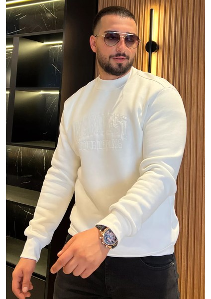 Bisiklet Yaka Nakışlı Üç Iplik Şardonlu Erkek Sweatshirt fiyatları