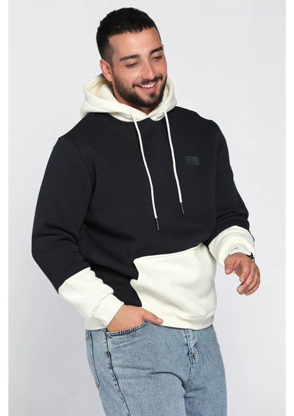 Erkek Kapüşonlu Kanguru Cepli Şardonlu Üç Iplik Sweatshirt