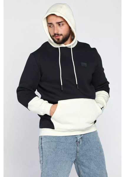 Erkek Kapüşonlu Kanguru Cepli Şardonlu Üç Iplik Sweatshirt