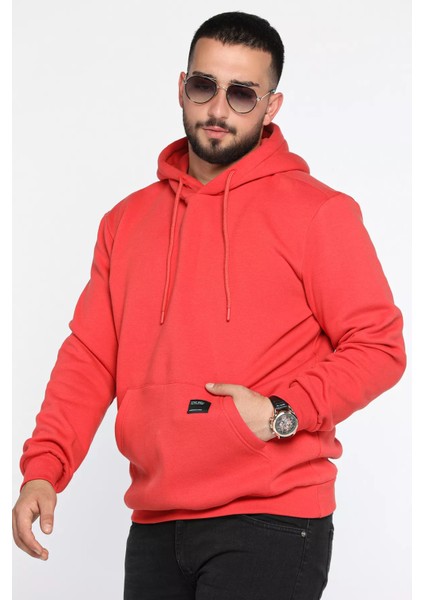 Erkek Kapüşonlu Şardonlu Üç Iplik Sweatshirt