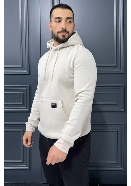 Erkek Kapüşonlu Şardonlu Üç Iplik Sweatshirt