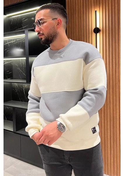 Bisiklet Yaka Renk Garnili Üç Iplik Şardonlu Erkek Sweatshirt