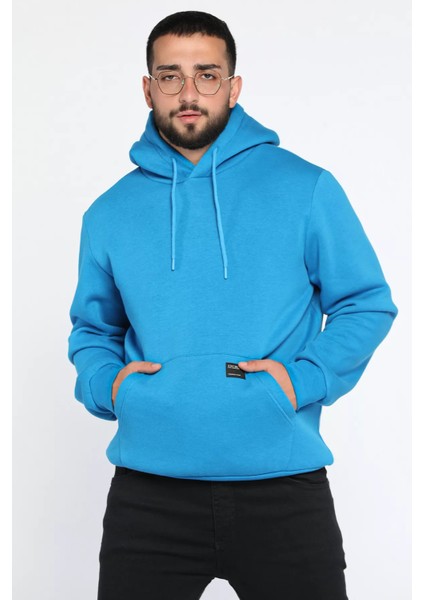 Erkek Kapüşonlu Şardonlu Üç Iplik Sweatshirt