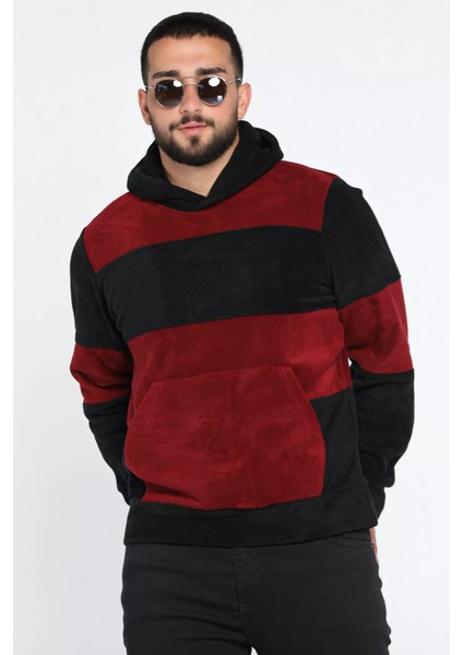 Erkek Kapüşonlu Renk Garnili Polar Sweatshirt