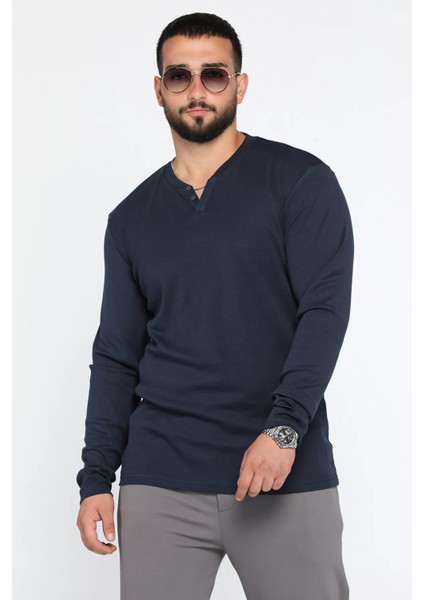 Yaka Düğme Detaylı Erkek Body Sweatshirt