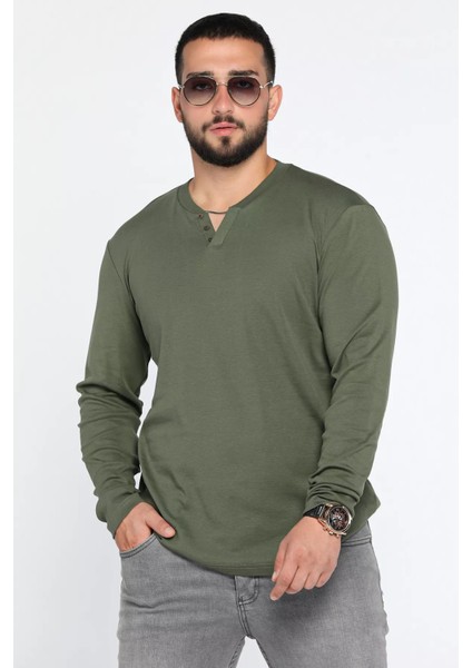 Yaka Düğme Detaylı Erkek Body Sweatshirt