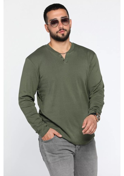 Yaka Düğme Detaylı Erkek Body Sweatshirt