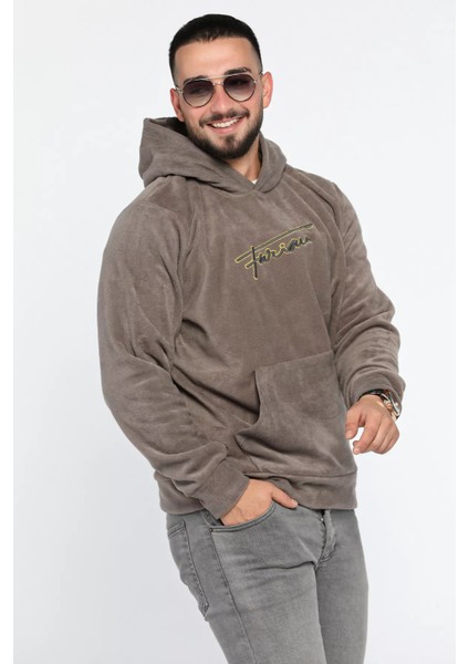 Kapüşonlu Kanguru Cepli Erkek Polar Sweatshirt