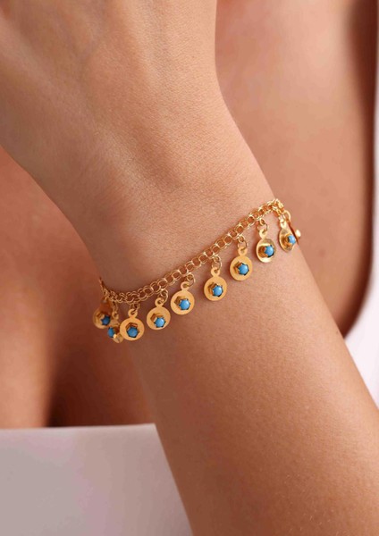 14 Ayar Altın Mavi Boncuklu Pullu Bileklik