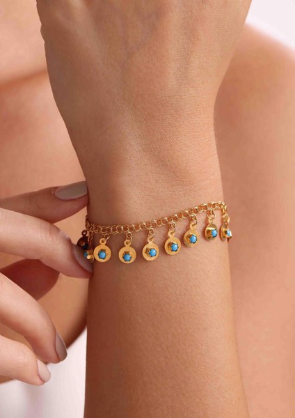 14 Ayar Altın Mavi Boncuklu Pullu Bileklik fiyatları