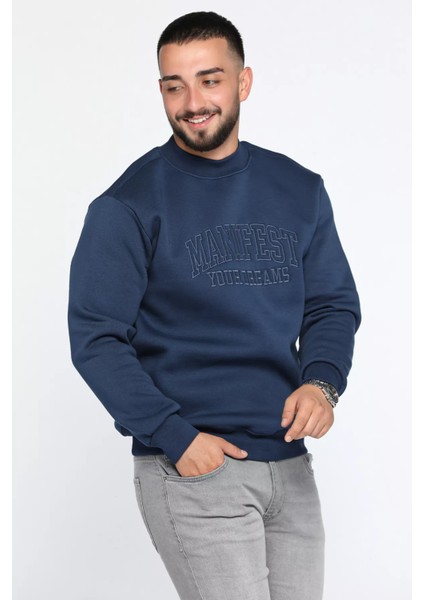 Bisiklet Yaka Nakışlı Üç Iplik Şardonlu Erkek Sweatshirt fiyatları