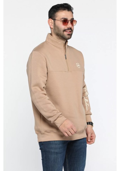 Dik Yaka Yarım Fermuarlı Üç Iplik Şardonlu Erkek Sweatshirt fiyatları