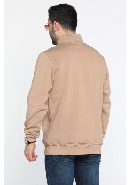 Dik Yaka Yarım Fermuarlı Üç Iplik Şardonlu Erkek Sweatshirt modelleri