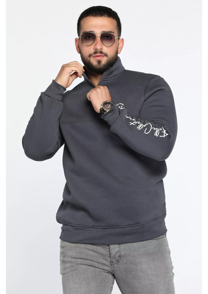 Dik Yaka Yarım Fermuarlı Üç Iplik Şardonlu Erkek Sweatshirt fiyatları