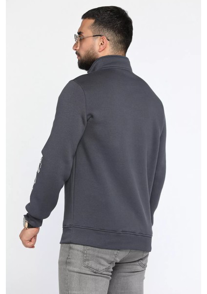 Dik Yaka Yarım Fermuarlı Üç Iplik Şardonlu Erkek Sweatshirt modelleri