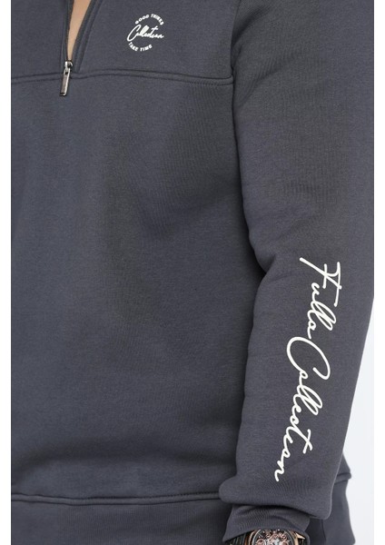 Dik Yaka Yarım Fermuarlı Üç Iplik Şardonlu Erkek Sweatshirt fırsatları