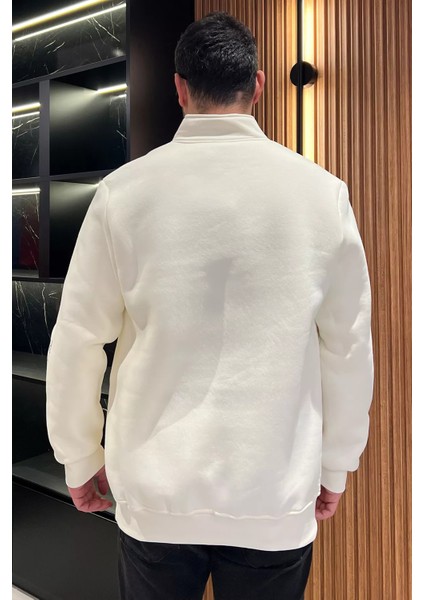 Dik Yaka Yarım Fermuarlı Üç Iplik Şardonlu Erkek Sweatshirt modelleri