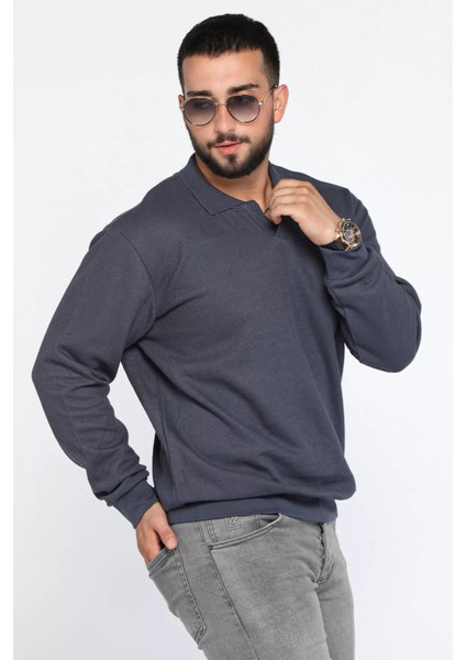 Erkek Polo Yaka Kendinden Desenli Sweatshirt fiyatları