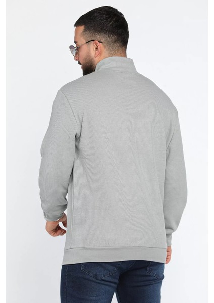 Erkek Dik Yaka Yarım Fermuarlı Kendinden Desenli Sweatshirt modelleri