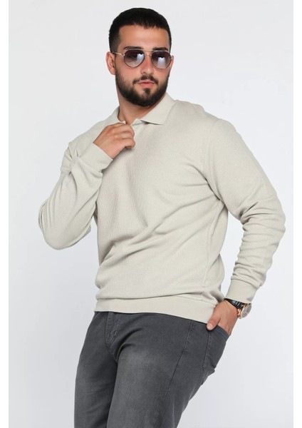 Erkek Polo Yaka Kendinden Desenli Sweatshirt fiyatları