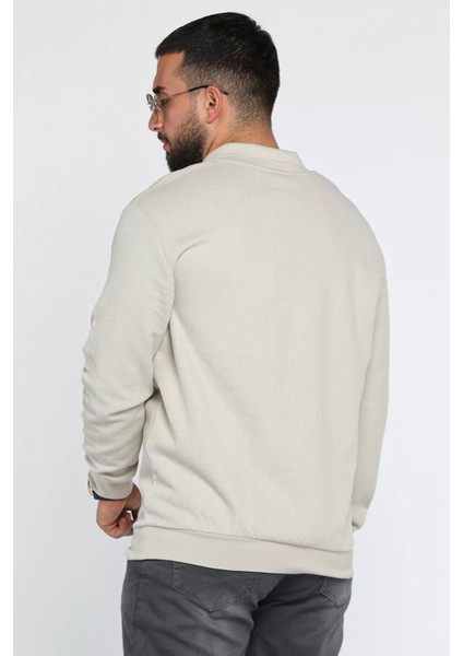 Erkek Polo Yaka Kendinden Desenli Sweatshirt modelleri