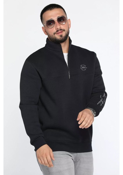 Dik Yaka Yarım Fermuarlı Üç Iplik Şardonlu Erkek Sweatshirt fiyatları