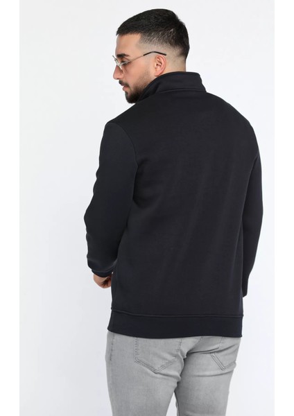Dik Yaka Yarım Fermuarlı Üç Iplik Şardonlu Erkek Sweatshirt modelleri