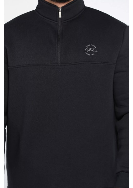 Dik Yaka Yarım Fermuarlı Üç Iplik Şardonlu Erkek Sweatshirt fırsatları