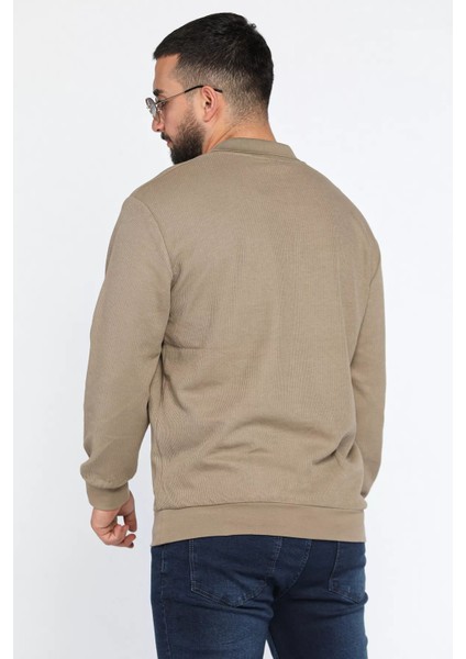 Erkek Polo Yaka Kendinden Desenli Sweatshirt