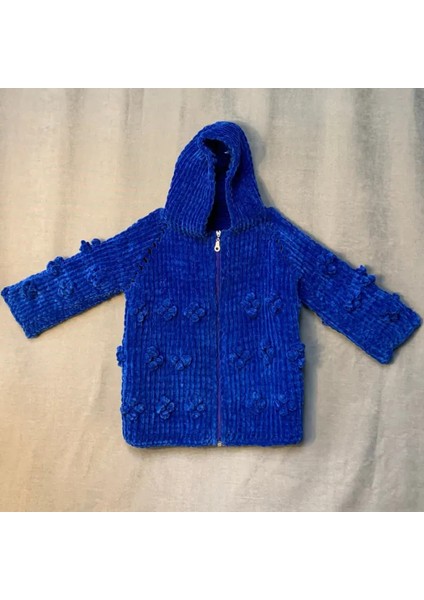 El Örgüsü Kapüşonlu Lacivert Unisex Çocuk Yün Hırka - 18 / 24 Ay