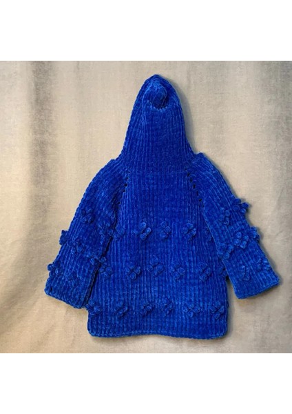El Örgüsü Kapüşonlu Lacivert Unisex Çocuk Yün Hırka - 18 / 24 Ay