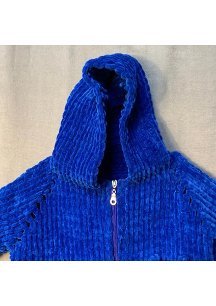 El Örgüsü Kapüşonlu Lacivert Unisex Çocuk Yün Hırka - 18 / 24 Ay