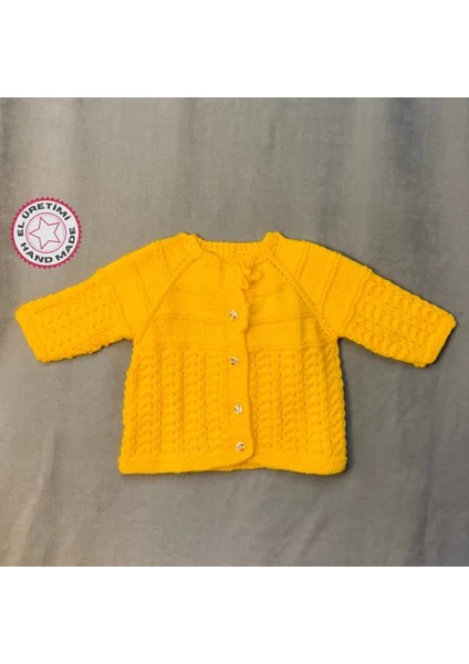 El Örgüsü Bebe Yün Robalı Yaka Kız Bebek Hırka - 10 / 12 Ay