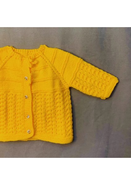 El Örgüsü Bebe Yün Robalı Yaka Kız Bebek Hırka - 10 / 12 Ay