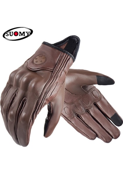 SU14 Pembe Tarzı S Beden Suomy Vintage Deri Motosiklet Eldivenleri Tam Parmak Motosiklet Ekipmanları Kadın Erkek Kahverengi Atv Binici Spor Eldiven Korumak Guantes (Yurt Dışından) fiyatları