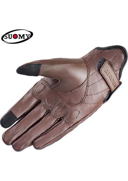 SU14 Pembe Tarzı S Beden Suomy Vintage Deri Motosiklet Eldivenleri Tam Parmak Motosiklet Ekipmanları Kadın Erkek Kahverengi Atv Binici Spor Eldiven Korumak Guantes (Yurt Dışından) modelleri